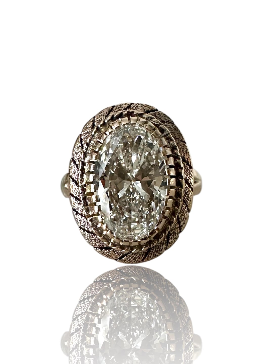 Gold Lab Ring Antique 9k Yellow Gold Lab Diamond Ring: 2.57ct Oval Brilliant Cut, IGI ...