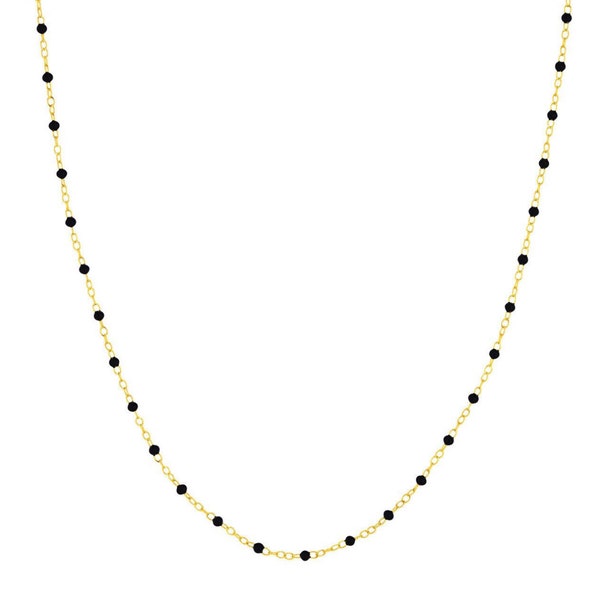 Ready to Ship Black Enamel Resin Bead Station Piatto Chain Necklace 18" Adjustable 14k Solid Yellow Gold