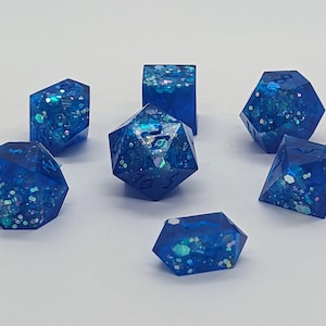 Bright Blue with Iridescent Star Glitter Dice Set - 7 Polyhedral Dice - Barrel Crystal D4 -Dungeons and Dragons - DND - Star Dice