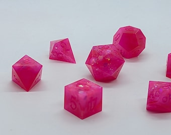 Bright Neon Pink with Iridescent Heart Glitter Dice Set - 7 Polyhedral Dice - Barrel D4 -Dungeons and Dragons - DND - Barbie Dice
