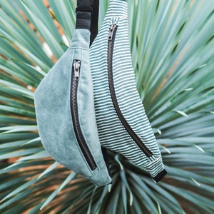 striped belly bag, mint, turquoise, crossbody bag, cord bag, hip bag, belt bag, halfmoon,