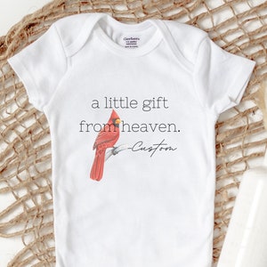 A Little Gift From Heaven Baby Onesie® Bodysuit, Personalized Baby Clothes, Baby Boy Girl Gift, Baby Shower Gift, Cardinal Baby Bodysuit image 1