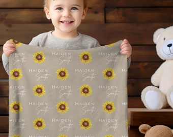 Personalized Kids Name Blanket, Custom Blanket for Daughter, Custom Blanket for Son,  Baby Shower Gift, Soft Minky Sunflower Blanket
