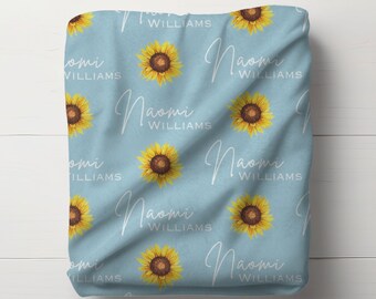 Personalized Custom Blanket With Sunflower, Baby Girl Blanket, Name Blanket, Girl Blanket Gift, Baby Blanket, Kids Blanket,Personalized Gift