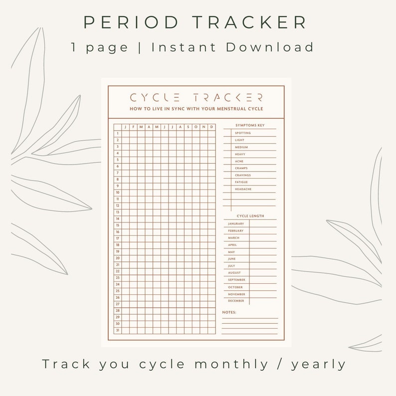 Printable Period Tracker, Menstrual Cycle, Symptom Tracker (digital ...