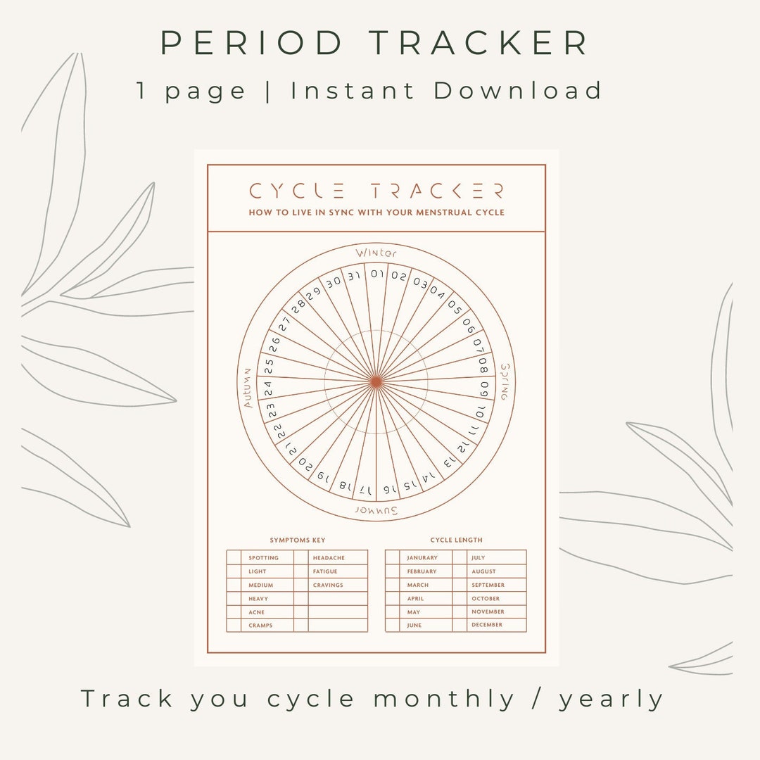 Monthly Printable Period Tracker, Menstrual Tracker, Symptom Tracker ...