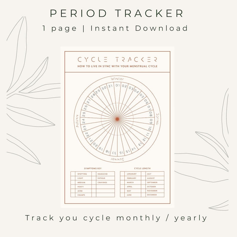 Monthly Printable Period Tracker, Menstrual Tracker, Symptom Tracker ...
