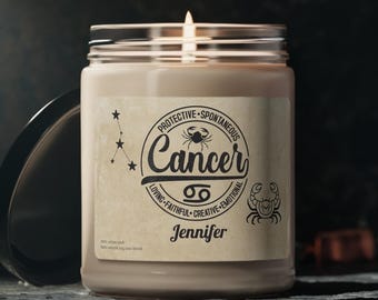 Personalized Zodiac Candle - Cancer, Constellation & Zodiac Image - Custom Name - Astrology Gift - Birthday Gift - Birthday Candle 03