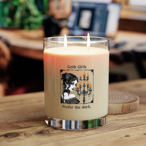 Goth Girls Prefer the Dark Candle: 11oz Two Wicks. Image printed directly on glass. No label. Friend Gift, Elegant Goblincore  Whimsigoth