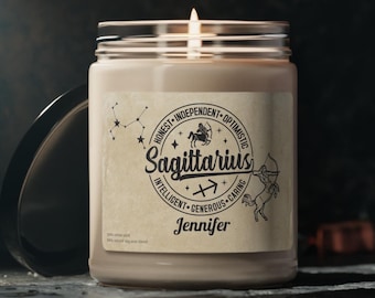 Personalized Zodiac Candle - Sagittarius, Constellation & Zodiac Image - Custom Name - Astrology Gift - Birthday Gift - Birthday Candle 09