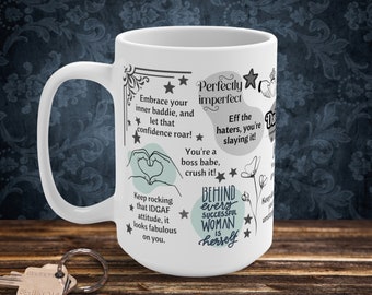 Personalized Fun Strong Woman Daily Mantras Mug: Affirmations - Badass, Fierce Queen Daily Reminders. Bestie Girlfriend Empowerment Gift