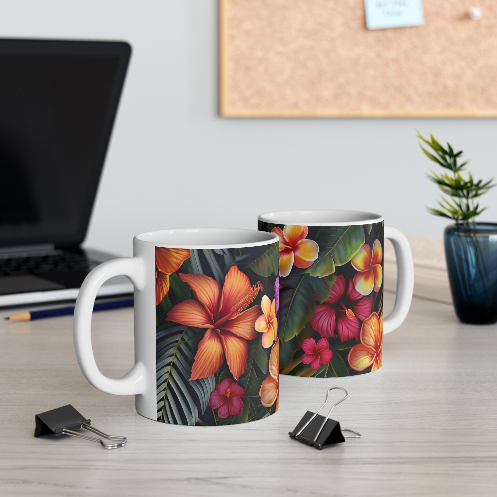 Tasse à Café En Céramique à Motif Floral Hawaïen, 325 Ml