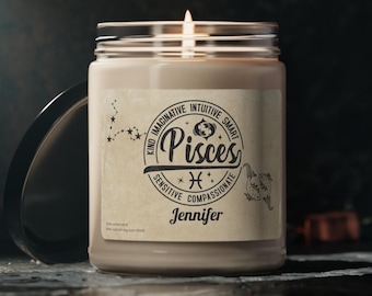 Personalized Zodiac Candle - Pisces, Constellation & Zodiac Image - Custom Name - Astrology Gift - Birthday Gift - Birthday Candle 08