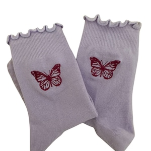 Custom embroidered Butterfly grip sock for Pilates, Yoga, Barre or lagree