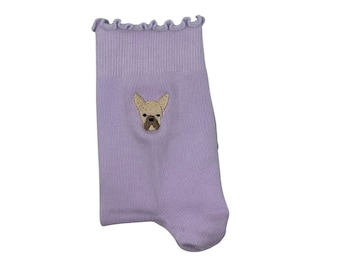 Custom French Bull Frenchie embroidered grip sock for Pilates, Yoga, Barre or Lagree