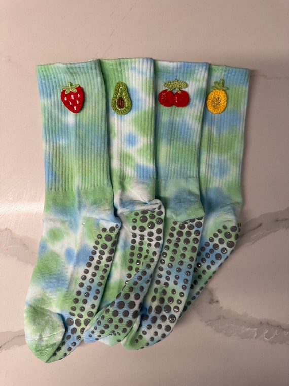 Green and Blue Tye Dye Grip Socks for Pilates, Yoga, Lagree or Barre 
