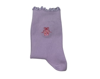 Custom embroidered ballet slipper grip socks for Pilates, barre, yoga or Lagree