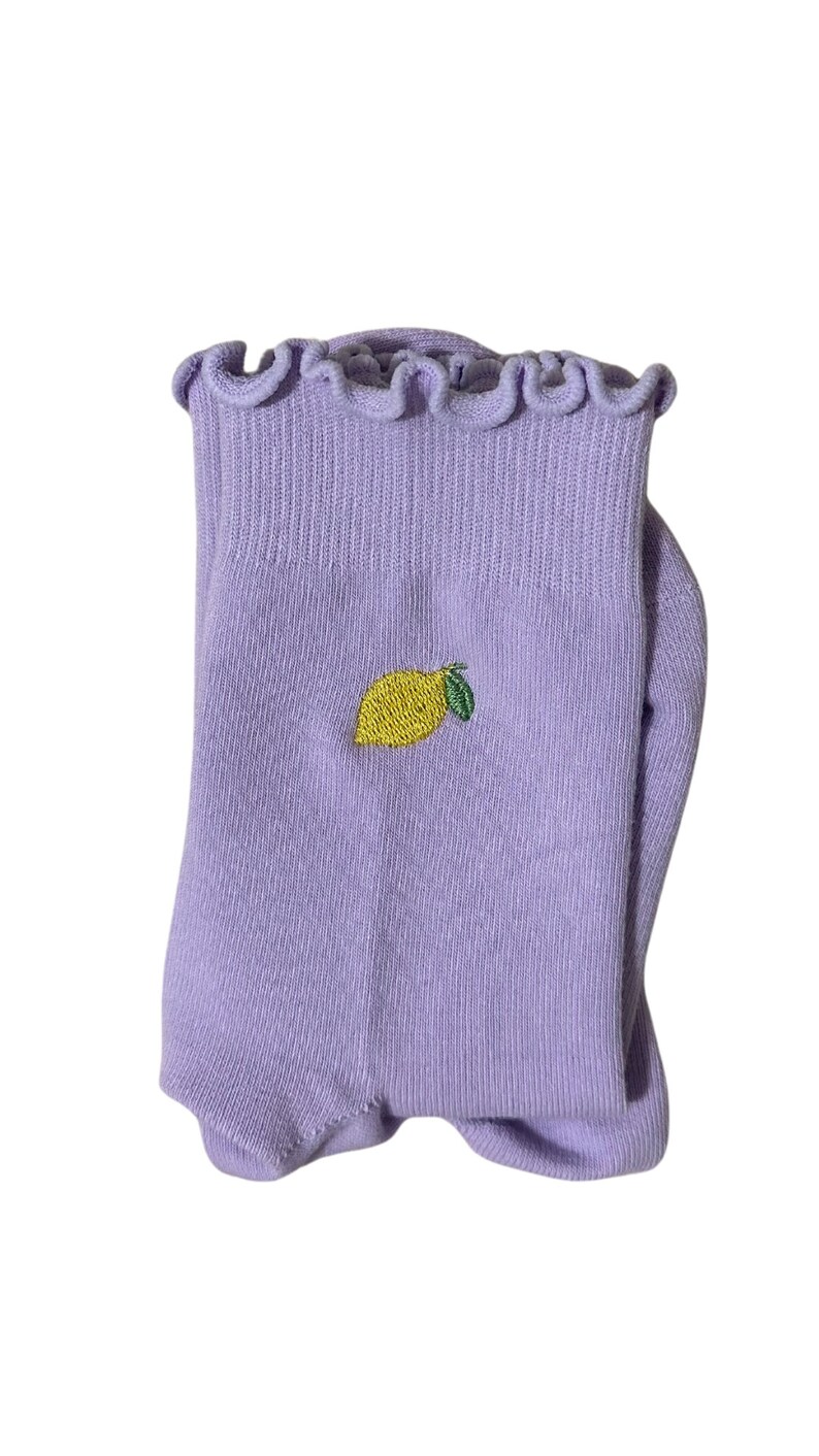 Purple Lemon Embordered Grip Socks for Pilates, Yoga, Barre or Lagree