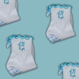 Light blue coquette grip sock for Pilates, yoga, Lagree or barre