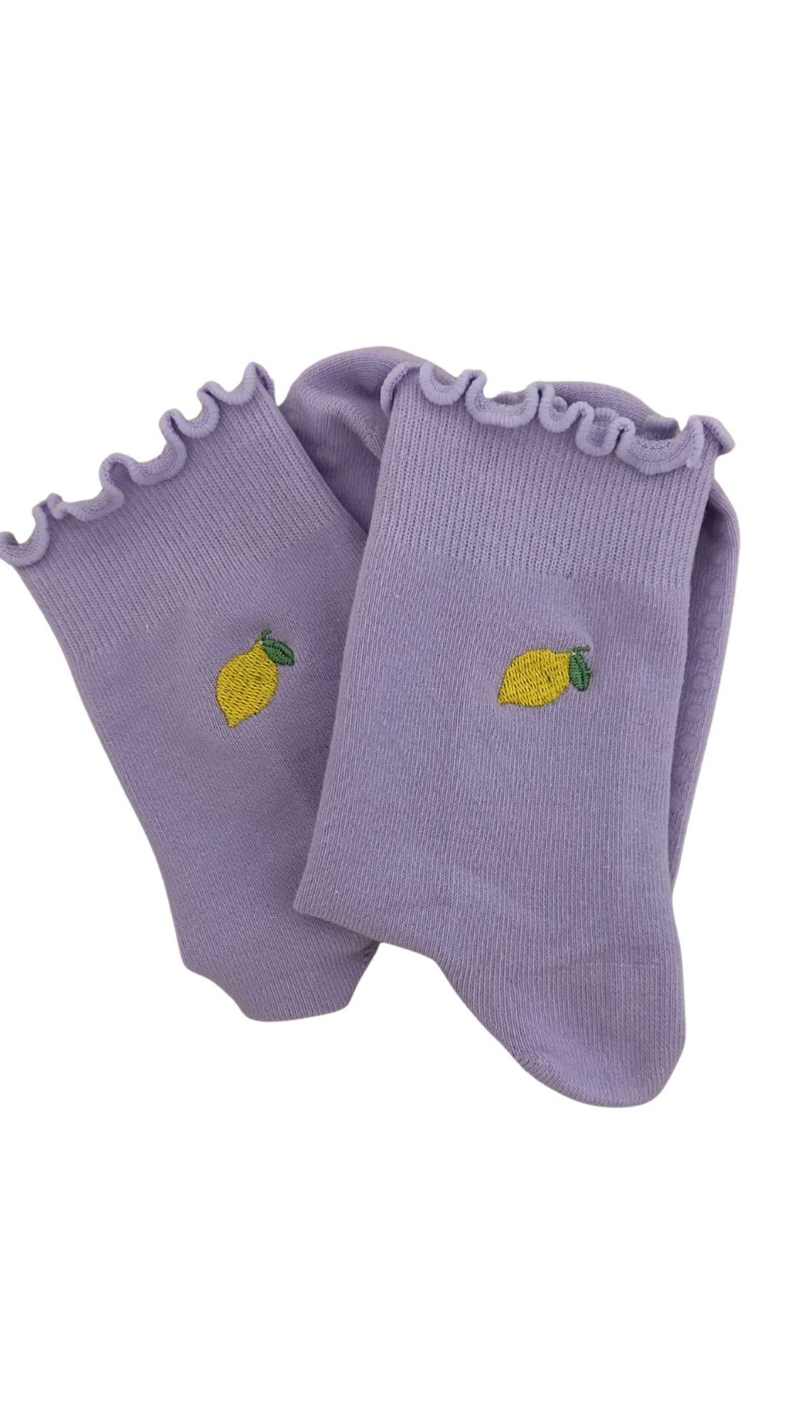 Purple Lemon Embordered Grip Socks for Pilates, Yoga, Barre or Lagree