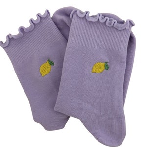 Calzini con impugnatura viola con bordo limone per pilates, yoga, sbarra o Lagree