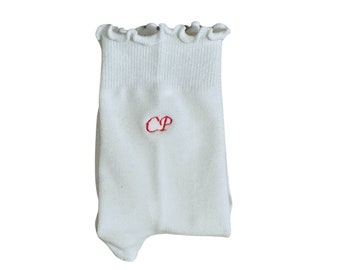 Custom Embroidered initials monogram non slip grip socks for Pilates, barre, yoga or dance.