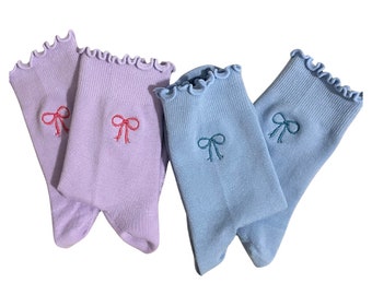 Custom embroidered bow non slip grip socks for Pilates, yoga, barre or lagree