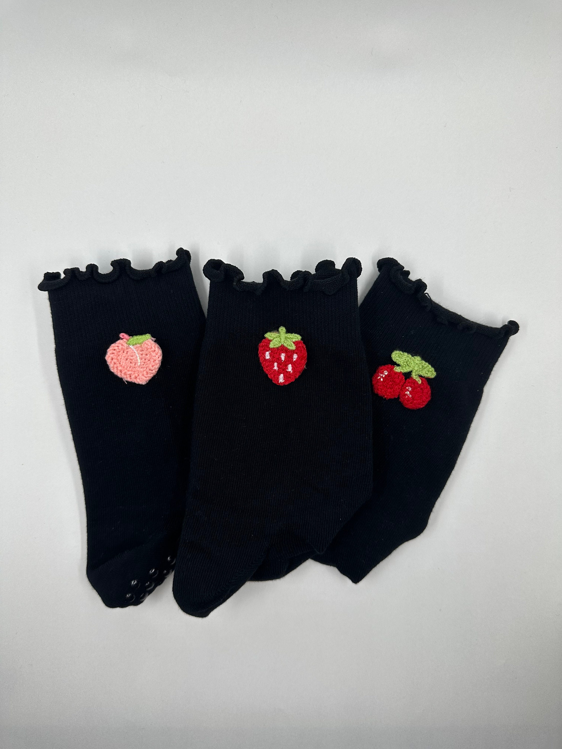Pack of 3 Blue Non Slip Grip Socks Strawberry, Peach & Watermelon