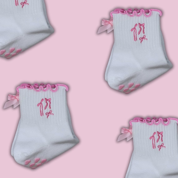 Pink Coquette bow non slip grip socks with heart grips for Pilates, Barre, Yoga or lagree
