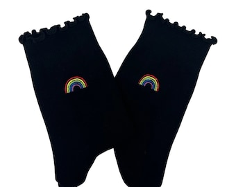 Custom embordered rainbow grip socks for Pilates, Yoga, Barre or Lagree