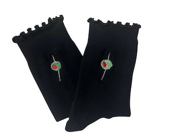 Olive themed dirty martini grip socks for Pilates, Barre, yoga or lagree