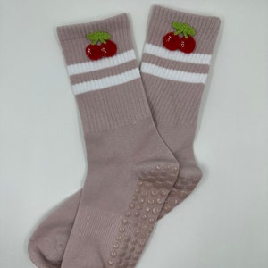 Trendy Pink Cherry grip socks for Pilates, yoga or barre
