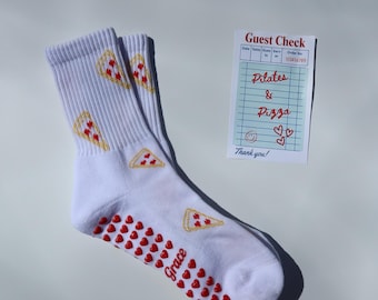 Pizza Grip Socks, Pilates Socks Women, Cute Barre Socks, White Grip Socks, Yoga Socks, Funny Food Socks, Gift for Her