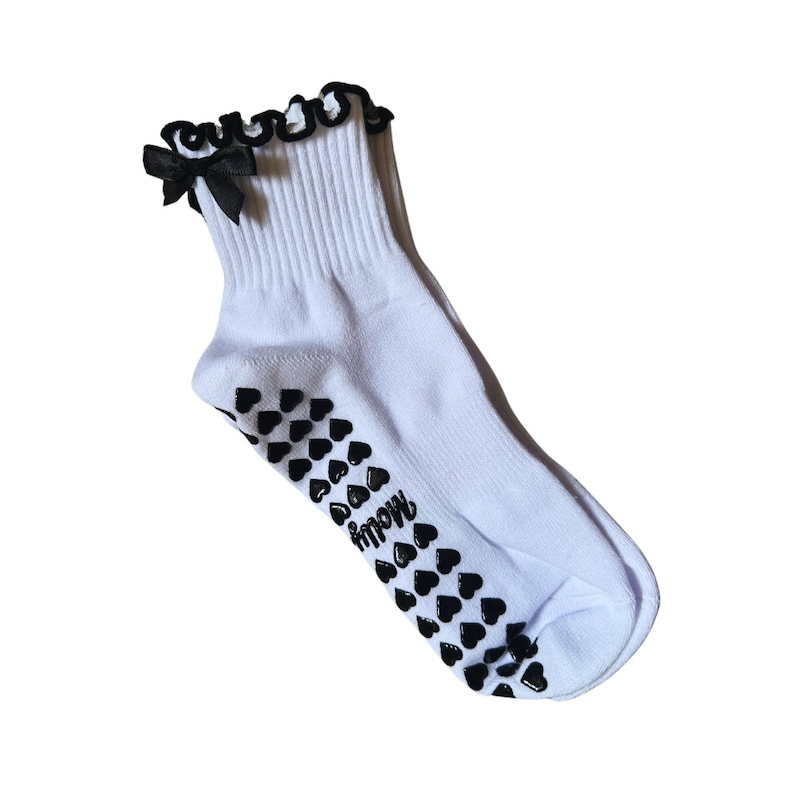 Black & White Bow Grip Socks With Heart Grips for Pilates, Yoga, Barre