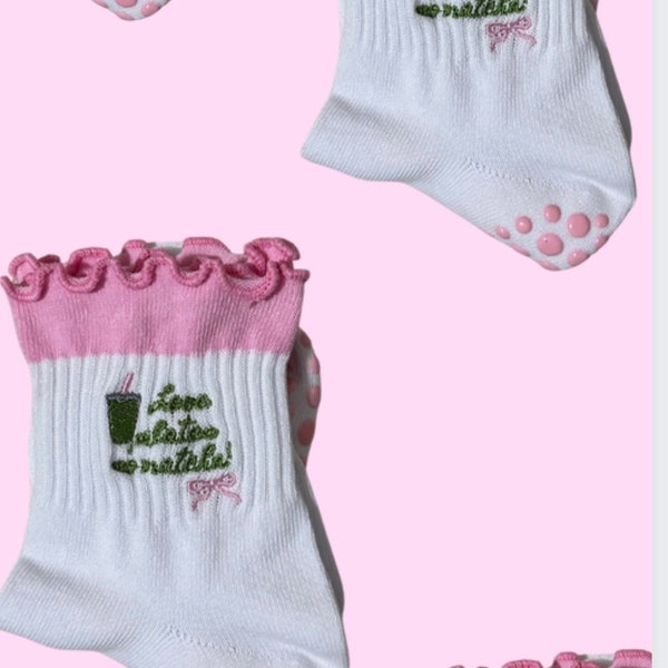Love Pilates so matcha! grip non slip sock with heart grips for Pilates, yoga, barre or Lagree