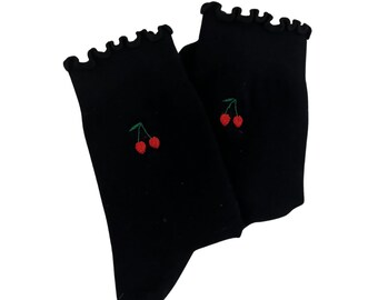 Calcetín con volantes y bordado de cerezas para Pilates, barra, yoga o Lagree, calcetín antideslizante