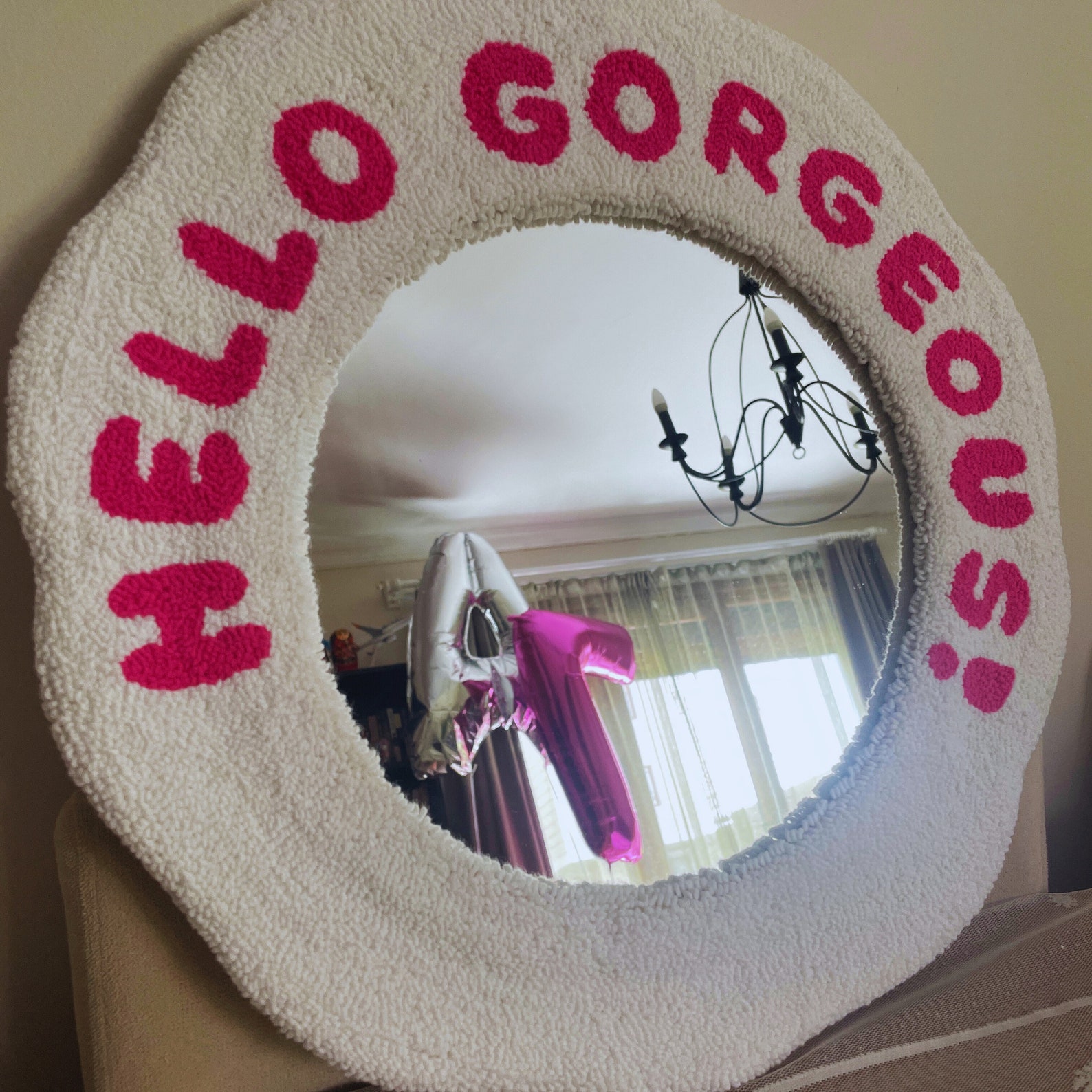 Punch Needle Mirror Handmade Mirror Wall Mirror Tufted Etsy