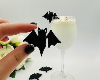 10 bat drink tags Halloween party decorations Black glass toppers Bat glass charms Halloween wine tags for guests drink markers Black decors