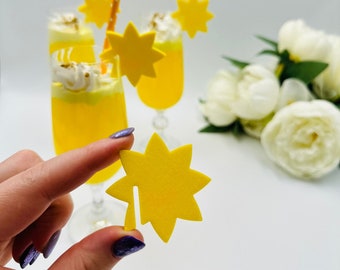 20 pièces de forme en verre en forme de soleil, voici le fils, étiquettes de boisson de fête de baby shower pour les invités, décorations de breloques en verre de soleil, marqueur de verre de soleil