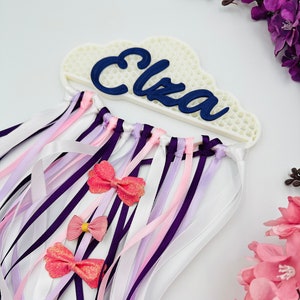 Hair bow holder with baby name, Hair accessories organizer, Baby girl nursery décor, Cloud hair clip hanger, Bow storage, Boho wall hanger