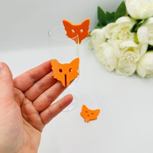 20 pezzi di topper per bicchieri a forma di volpe, animali della foresta, festa di compleanno, segnabicchieri del bosco, decorazione per baby shower a forma di volpe arancione, etichette per bicchieri per genere neutro