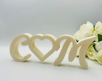 Couple initials sign with heart, Freestanding sign for Valentines day gift idea couple, Heart initials sign for shelf bedroom decorations
