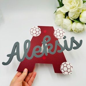 Letrero con el nombre del dormitorio de los niños, puerta de la habitación de los niños, letrero inicial para guardería, placa de puerta con temática de fútbol, letrero de pared personalizado para niños, regalo para Navidad