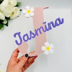 Kids name door sign Childs room Initial sign for nursery Floral theme Door plaque Kids name bedroom sign Custom Wall sign for kids bedroom