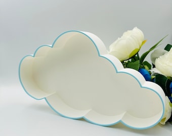 Fillable cloud tray for treats Boho baby shower decorations On cloud 9 decors sweets table Heaven sent baby shower Neutral nursery shelf
