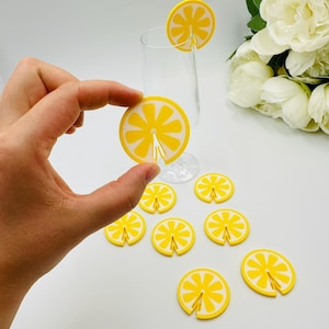 20 lemon glass toppers She Found Her Main Squeeze bachelorette Love at first Citrus cocktail tags Italian bridal shower Mediterranean party