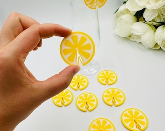 20 lemon glass toppers She Found Her Main Squeeze bachelorette Love at first Citrus cocktail tags Italian bridal shower Mediterranean party