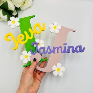 Kids bedroom name sign Childs room door Initial sign for nursery Floral theme Door plaque Custom Wall sign for kids gift for Christmas