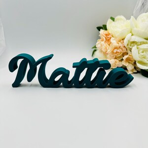 Mattie In Cursive Custom Freestanding Table Sign With Name, Family Name Décor for ...