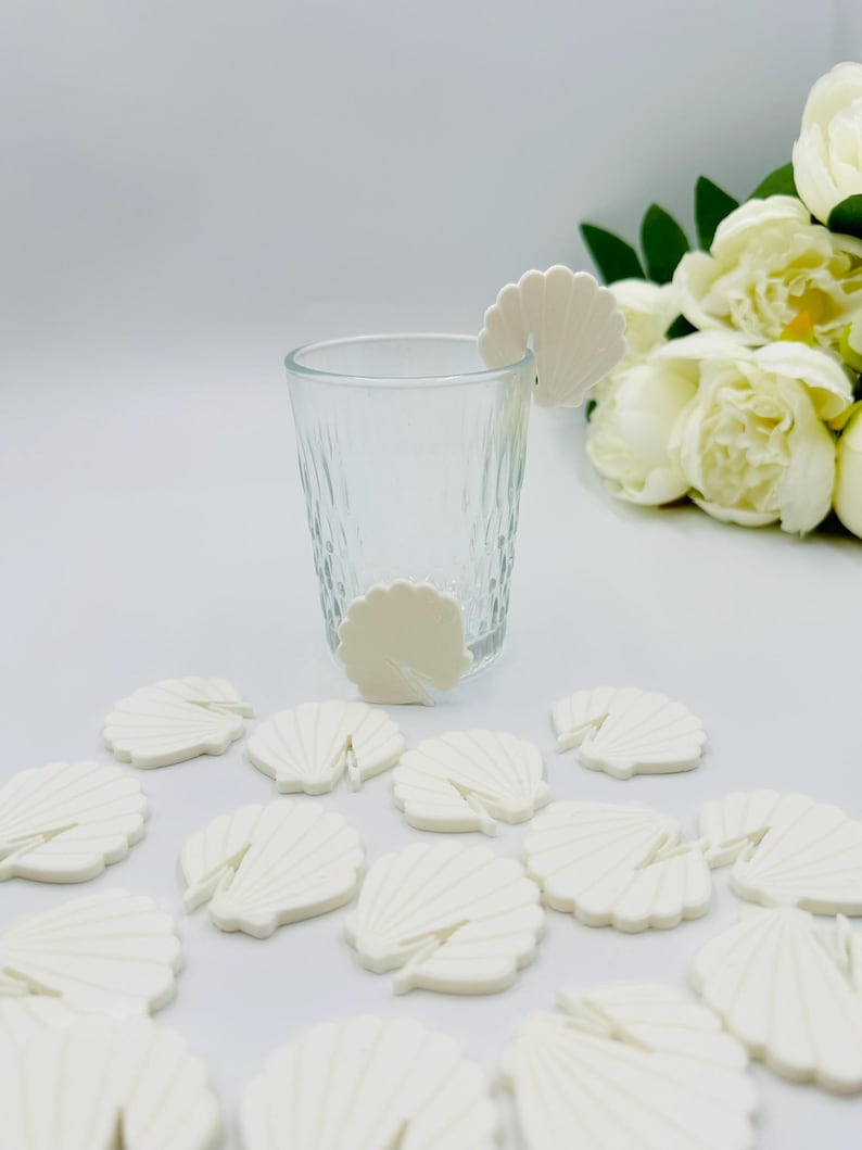 Shell Table Marker 20pcs Sea Shell Glass Toppers Mermaid Baby Shower Party Drink Markers ...